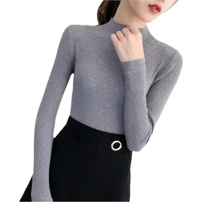 Women's Pink Knit Half Turtleneck Slim Fit Top