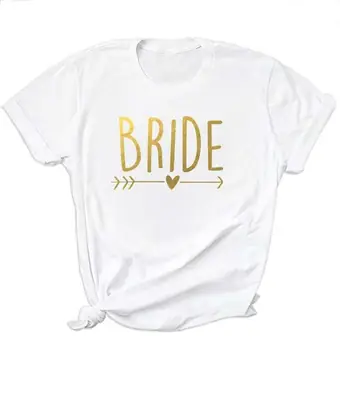 Bride T-Shirt White Gold Letter Short Sleeve