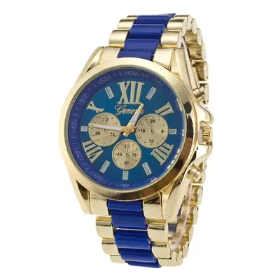 Ladies Watch Gold Blue Roman Dial Three-Button