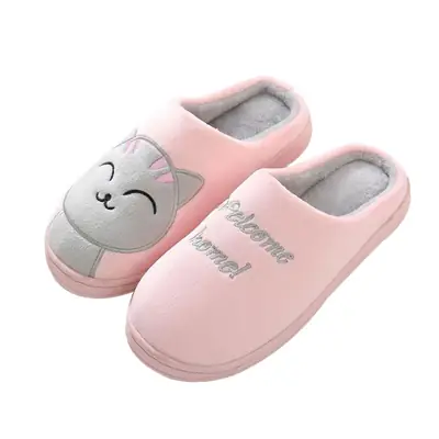 Women's Pink Cat Print Warm Cotton Slippers
