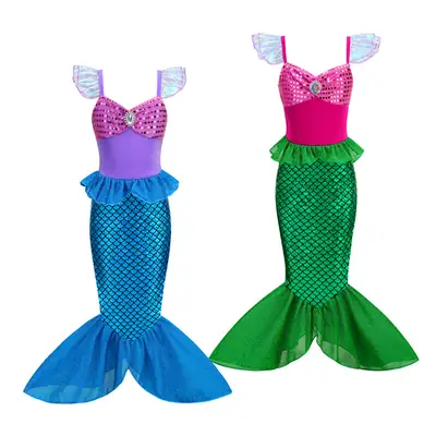 Girls Mermaid Dress Green Wings Halloween Party Wear