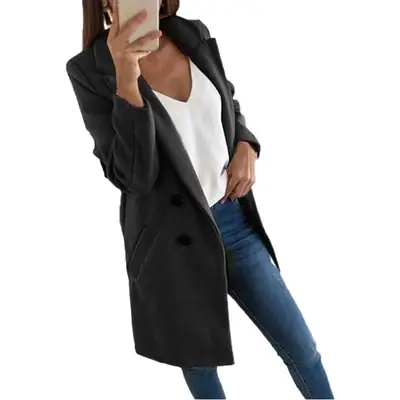 Women's Royal Blue Lapel Tweed Coat 2024 Winter