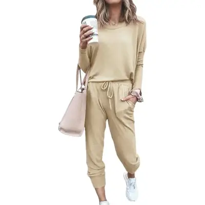 Blue Round Neck T-Shirt & Casual Trousers Set