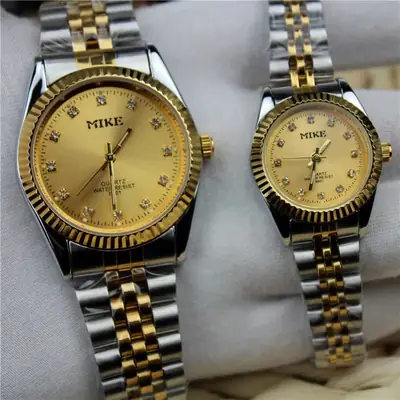 Mens Steel Watch Pair Silver Dial Waterproof Quartz