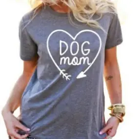 Dog Mom Heart Graphic T-Shirt Grey Short Sleeve