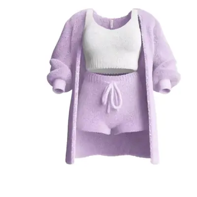 2025 Knitted Plush Long Sleeve Vest Shorts Set Black
