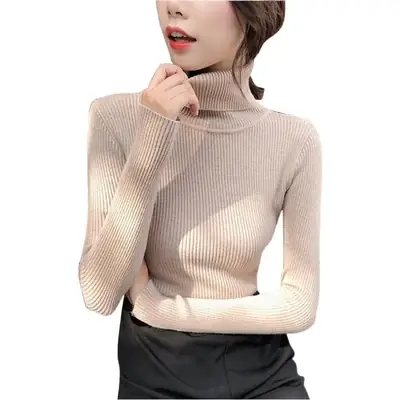 Women 2024 Turtleneck Sweater Gray Thickened Warm