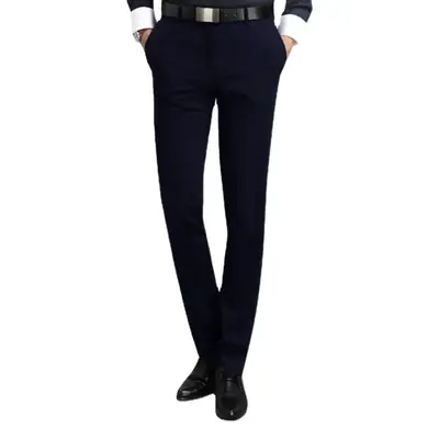 Men Slim Fit Stretch Navy Blue Trousers