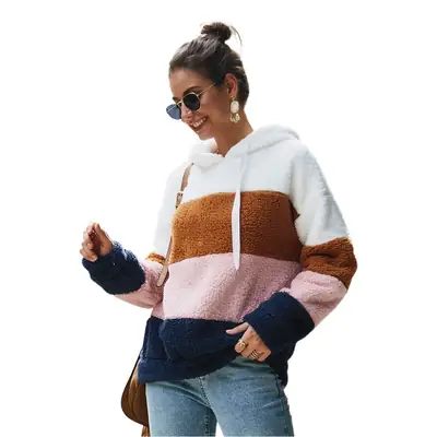 Cross-Border Women's Spliced Plush Sweatshirt Top 2025
