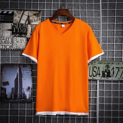 Men V-neck Pure Cotton T-shirt Green 2020