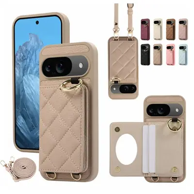 Google 10 Pro Litchi Pattern Plaid Card Holder Phone Case