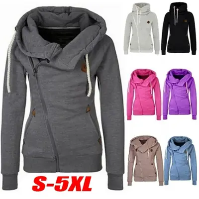 Women's Blue Zipper Hooded Sweatshirt with Logo