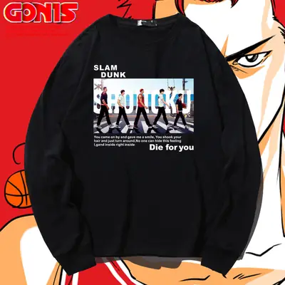Men's Red Slam Dunk Long Sleeve T-Shirt Pure Cotton
