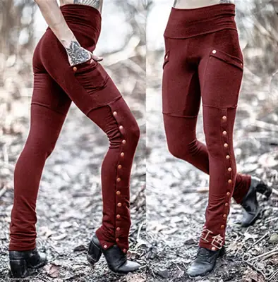 Women's Olive Green Rivet Pencil Pants Slim Fit Stretch Pocket