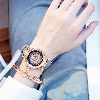 Women's Rose Gold Diamond Flower Watch 2019