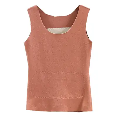 Women Velvet Heating Vest Sleeveless Brown