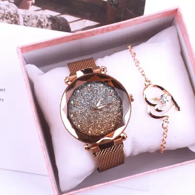 Rose Gold Sparkle Ladies Watch Set Two Piece
