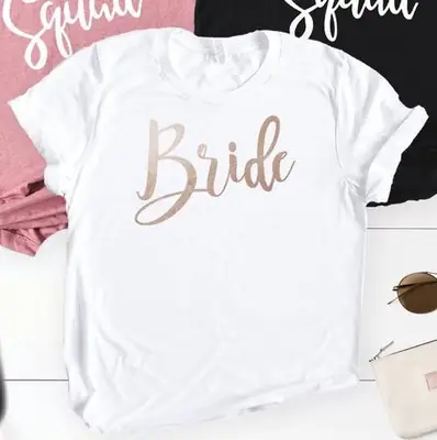 Bride T-Shirt White Gold Letter Short Sleeve