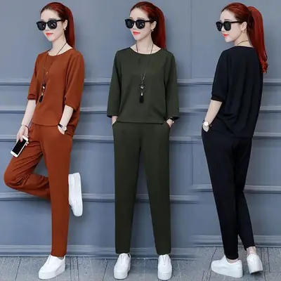 Women Olive Green Two-Piece Suit Summer Wear