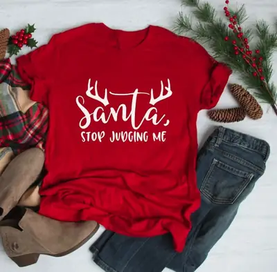 Red Santa Graphic T-Shirt for Men Women Festive Wear