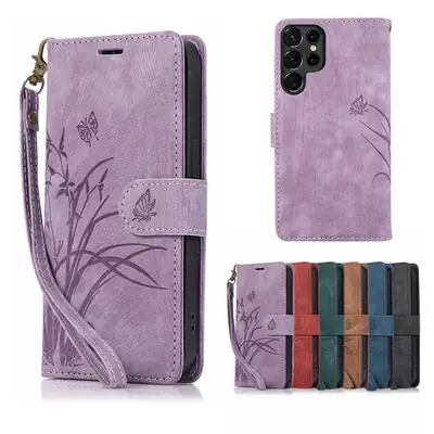 Purple Embossed Leather Phone Case for Samsung S26 Ultra