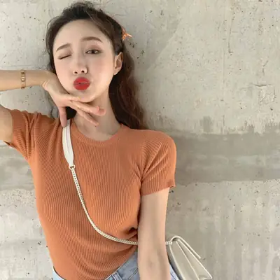 Korean Style Slim Fit Green Knitted T-Shirt