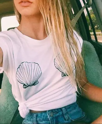 White Shell Print Short Sleeve T-Shirt for Men Women