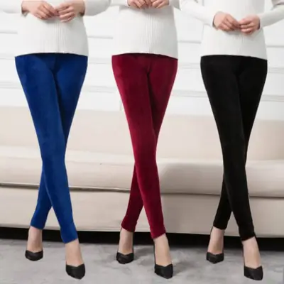 Women Fleece Leggings Solid Color Slim Fit High Waist