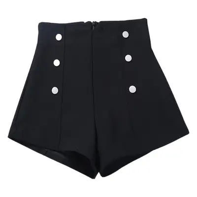 Black Double-Breasted High Waist Casual Shorts for Women