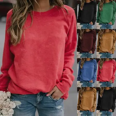 Women Long Sleeve Round Neck T-Shirt Maroon 2023
