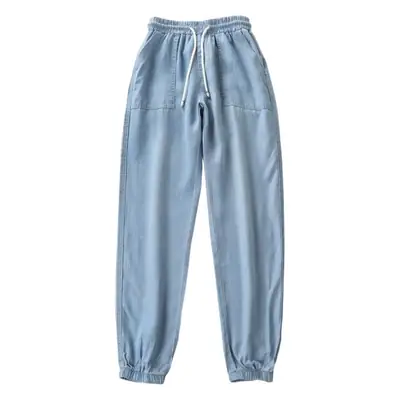 Women Ice Silk High Waist Shorts Blue 2025