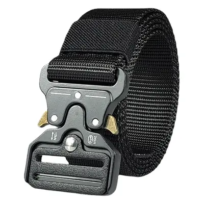 Men's Black Beaded Nylon Tactical Belt with Metal Buckle