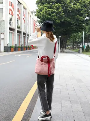 Women Canvas Shoulder Bag Red Strap 2026