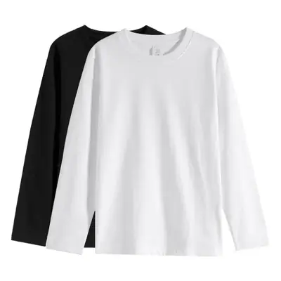Men Black Cotton Long Sleeve T-Shirt Loose Round Neck