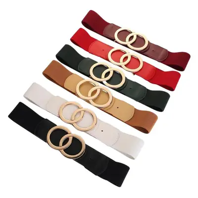 Women's Black Elastic Belt with Gold Rings