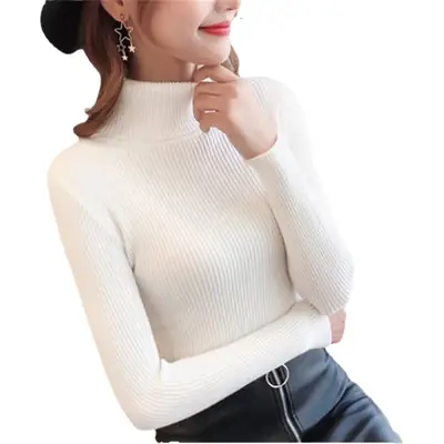 Women's Yellow Turtleneck Slim Fit Knitted Sweater