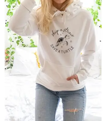 Black Hooded Sweatshirt with Turtle Graphic "Save A Turtle" Design