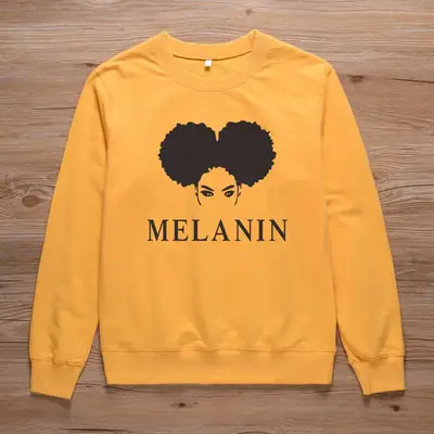 Melanin Heart Print Sweatshirt Black Round Neck
