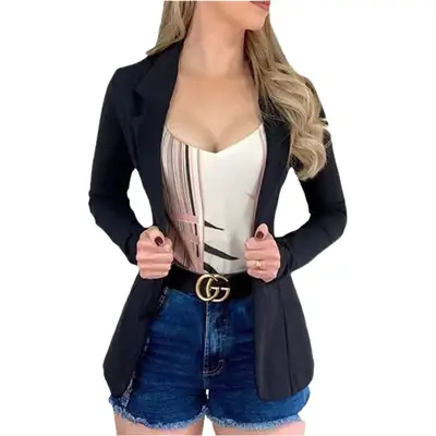 Pink Slim Fit Button Lapel Suit for Women