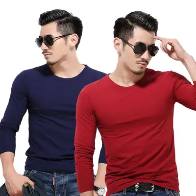 Men Slim Fit Long Sleeve T-Shirt Blue Red