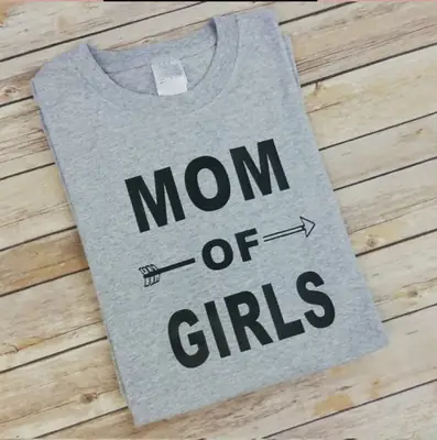 Mom of Girls T-Shirt Grey Cotton Normal Font