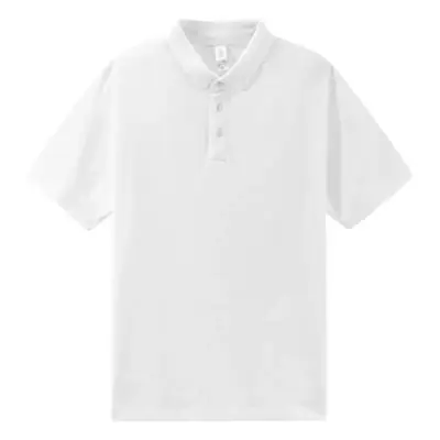 Men's White Cotton Polo Shirt Short Sleeve Heavy Lapel