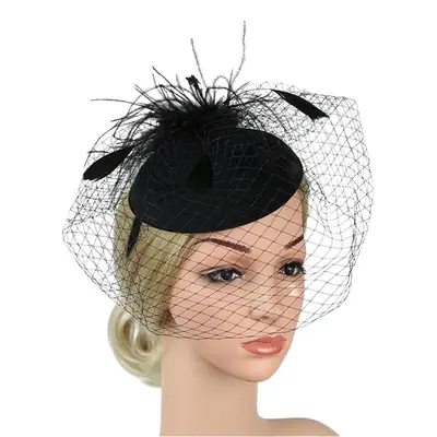 Yellow Feather Mesh Beret for Women Party Dress