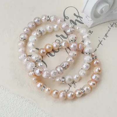 Natural Fresh Water Real Pearl Bracelet Elastic Holiday Gift