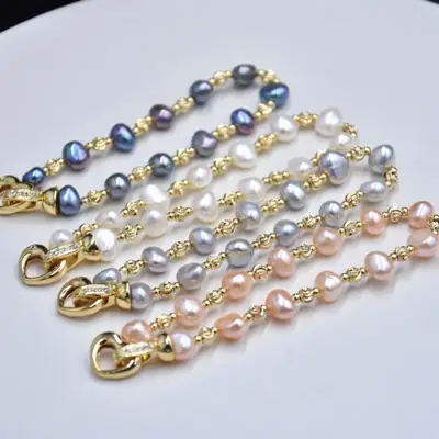 Baroque Pearl Bracelet Two Sides Light Irregular Gold Plated