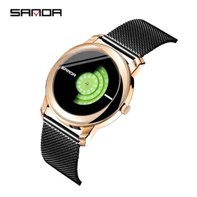 Waterproof Men's Quartz Watch Black Mesh Band