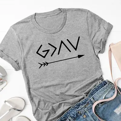 Men Women T-Shirt God Is Greater Arrow Design Yellow