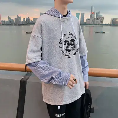 Men Grey 29 Graphic Hooded Sweatshirt Set