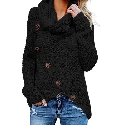 Women's 5-Button Knitted Turtleneck Sweater