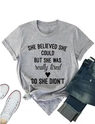 She Believed She Could T-Shirt Grey Short Sleeve